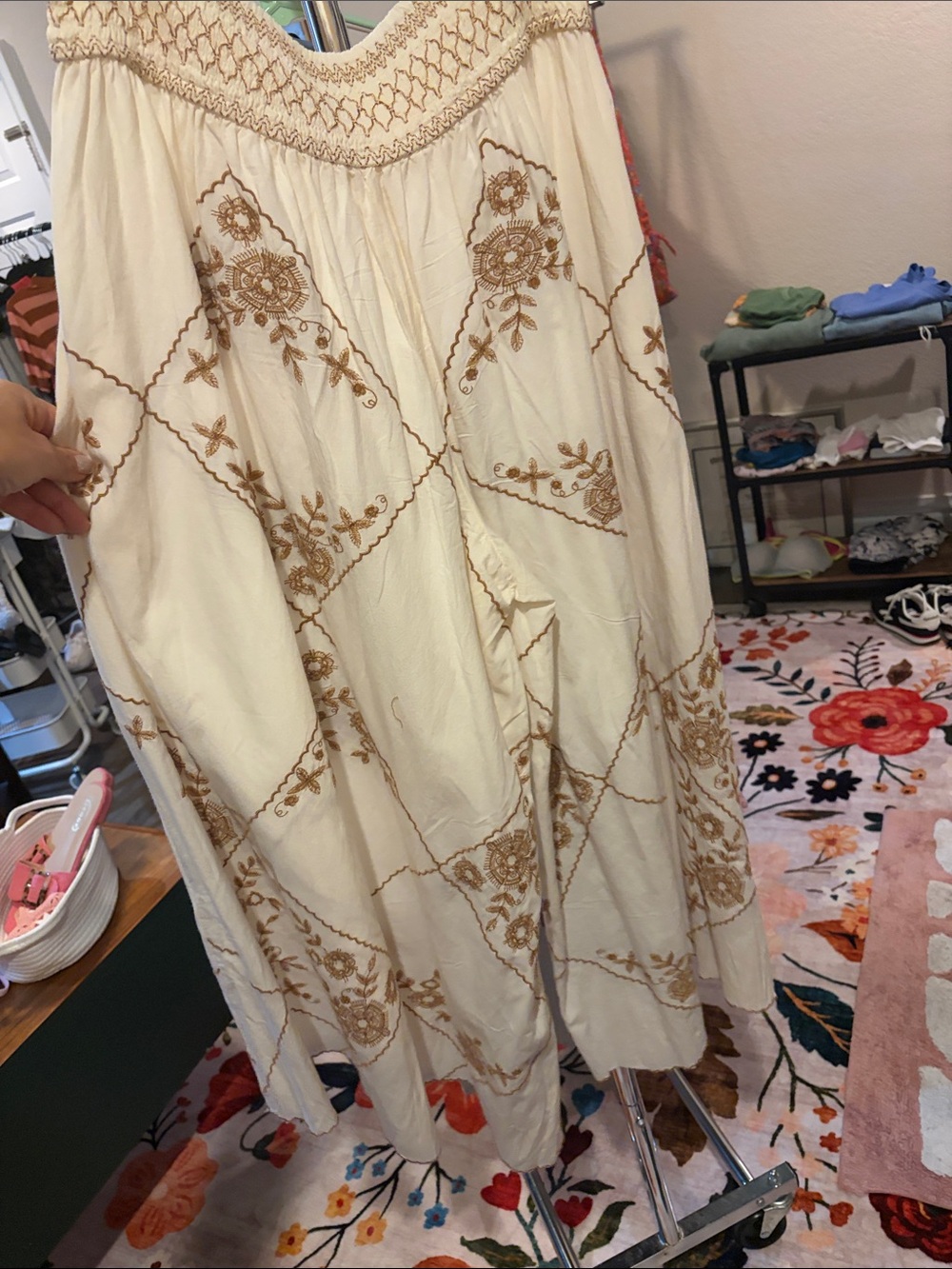 Cream Embroidered Boho Maxi pants